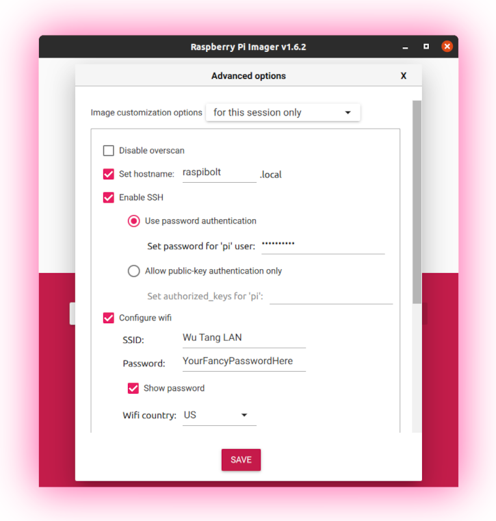 Raspberry Pi Imager: advanced settings