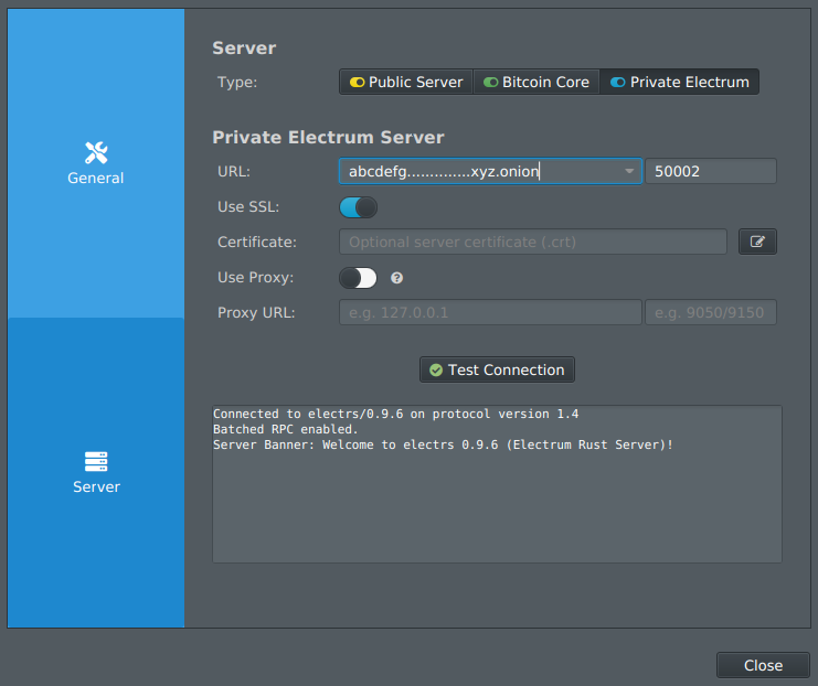 Sparrow connect to Electrs via Tor